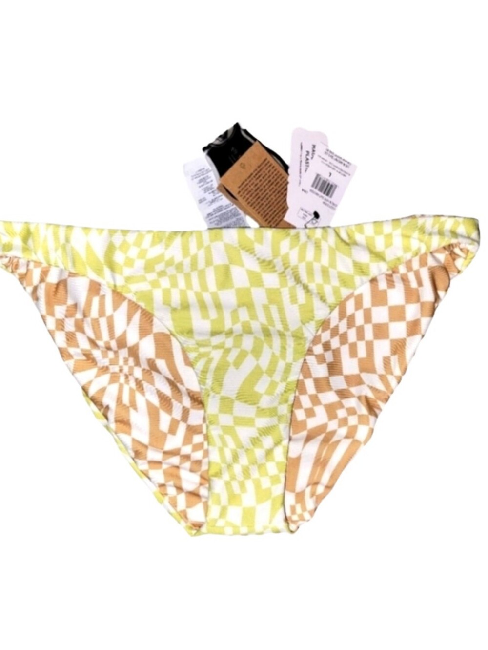 Volcom "Check Her Out" Reversible Hipster Bikini In Limeaid & Brown Size Large